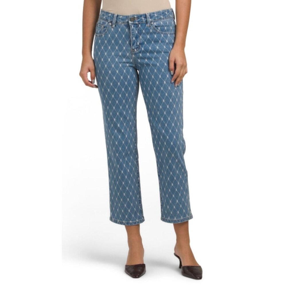 NWT D. JEANS High Waisted Printed Light Blue Denim Jeans Size 10
